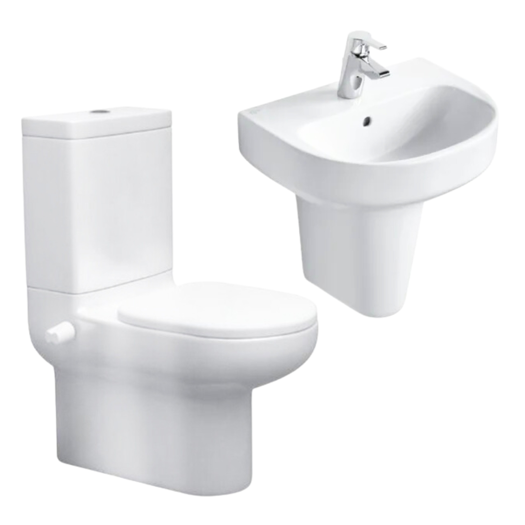 طقم حمام بلايا مرحاض ملاصق للحائط ذاتى الغلق G4921-G4922 و حوض J5013 مقاس 65 سم بالعامود المعلق (نصف ركبة) من أيديال ستاندرد