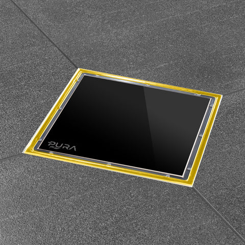 بيبة FD-GB مقاس 15 × 15 بإرتفاع 10 سم بصافية داخلية مع امكانية تغير اللون بين الأسود و الذهبى بإطار ذهبى من بيورا