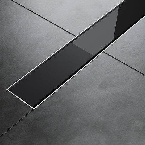 مجرى شاور - بيبه DL-95 بغطاء زجاجى اسود 95 سم المجرى ستانليس ستيل 1مم صرف سفلى بفلتر ضد الانسداد مانع للروائح والحشرات من بيورا