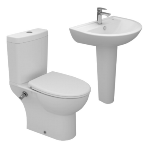 طقم حمام روزيتا مرحاض كامل ذاتى الغلق و حوض 60 سم العامود الطويل من سانى بيور