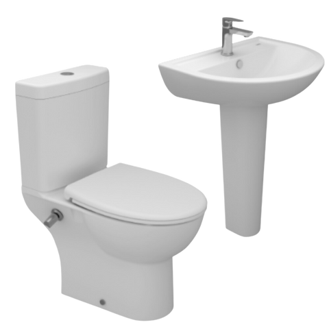 طقم حمام روزيتا مرحاض كامل بالخزان والسديلى العادى و حوض 55 سم بالعامود الطويل من سانى بيور