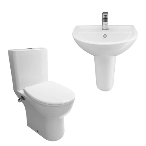 طقم حمام روزيتا مرحاض كامل بالخزان والسديلى العادى و حوض 55 سم بالعامود المعلق من سانى بيور