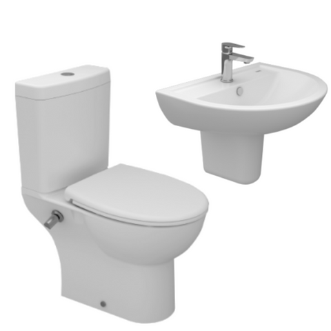 طقم حمام روزيتا مرحاض كامل ذاتى الغلق و حوض 55 سم بالعامود المعلق من سانى بيور