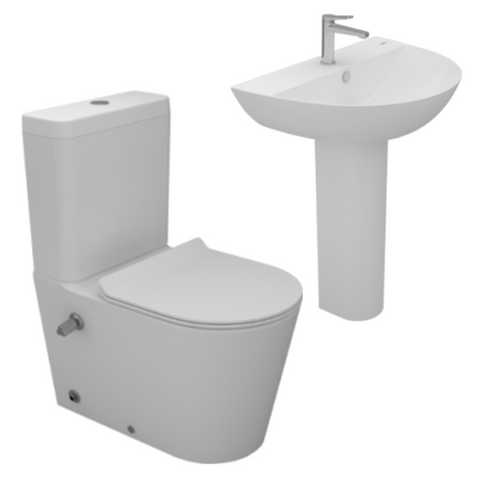 طقم حمام تايتن مرحاض ملاصق كامل ذاتى الغلق و حوض 70 سم عامود طويل من سانى بيور