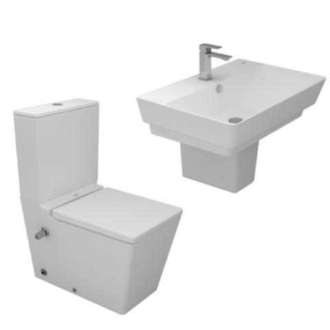 طقم حمام كيبلر مرحاض ملاصق كامل بالخزان والسديلى ذاتى الغلق و حوض 80 سم بالعامود المعلق من سانى بيور