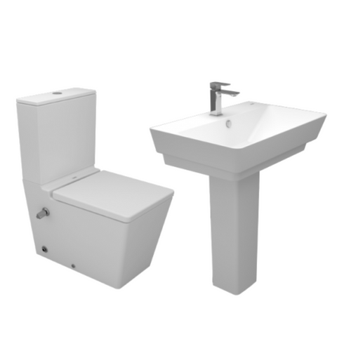 طقم حمام كيبلر مرحاض ملاصق كامل بالخزان والسديلى العادى و حوض 80 سم بالعامود الطويل من سانى بيور