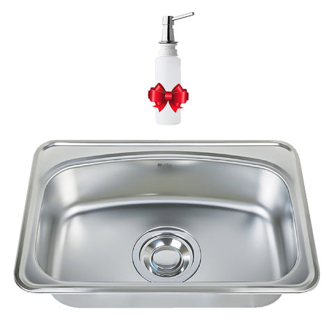 حوض - حله مطبخ كورى موديل JIS 700 مقاس 70 × 47 × 18.5 سم سُمك 0.8 مللى مع ضاغط صابون هدية بالصرف 6 بوصة من بيورتى