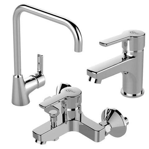 طقم خلاطات أيديال ستريم ( خلاط حوض B1262AA و خلاط بانيو B1487AA و خلاط مطبخ BC951AA ) اللون كروم من أيديال ستاندرد