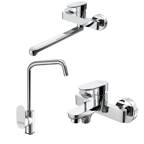 طقم خلاط 3 قطع ( خلاط بانيو ليدو LID-0055 خلاط حوض عالى شجرة ليدو LID-0059 خلاط مطبخ حائطى ليدو LID-0057 ) اللون كروم من جواد