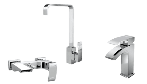 طقم خلاط 3 قطع ( خلاط بانيو سنترينو SAN-0035 و خلاط حوض سنترينو SAN-0033 و خلاط مطبخ سنترينو SAN-0039 ) اللون كروم من جواد