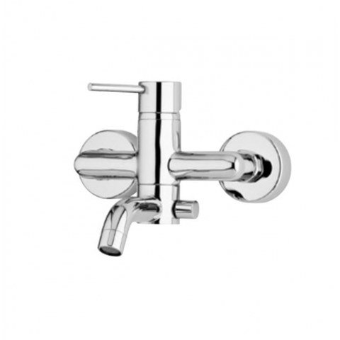 خلاط بانيو سكالا SC5230001E10 تركيب حائطى بالمحول قلب سيراميك بمحدد درجة حرارة و مقبض للتحكم فى المياة و منظم لتوفير المياة و فلتر سهل التنظيف اللون كروم من ديورافيت