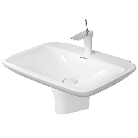 حوض بیورافیدا 270170 مقاس 70 × 50 سم بالعامود المعلق بدون فايظ و بفتحة للخلاط عميق شامل غطاء سيراميك للصرف اللون أبيض من ديورافيت