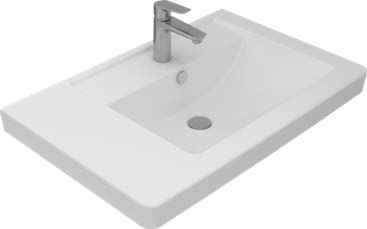 حوض لوحدة موبيليا إيكاروس 045575 إتجاه يمين بالفايظ بفتحة للخلاط مقاس 75 × 49 سم اللون ابيض من ساني بيور